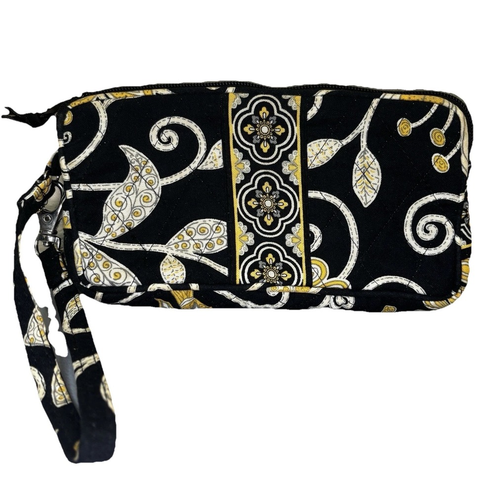 Vera Bradley Suzani‎ Wristlet Wallet ID Card Holder Yellow Black  White Floral